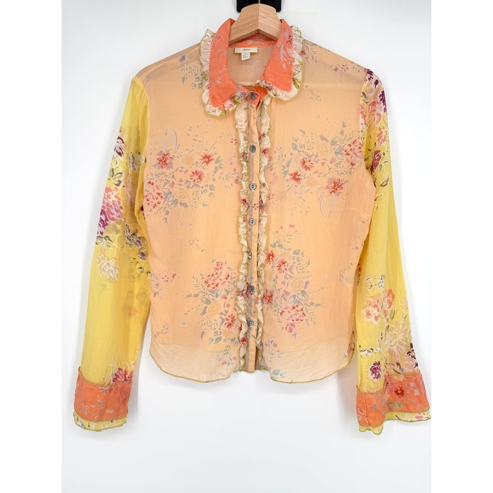 J. Jill Floral Ruffle Button Front‎ Top Blouse Small Petite